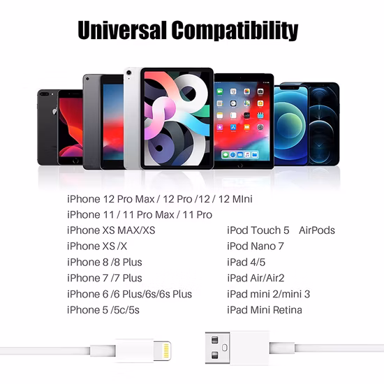 Câble de téléphone portable pour iPhone iPad Câble de chargement USB pour appareils Ios Câble de chargeur rapide Câble de données USB Câble de vente en gros d'usine